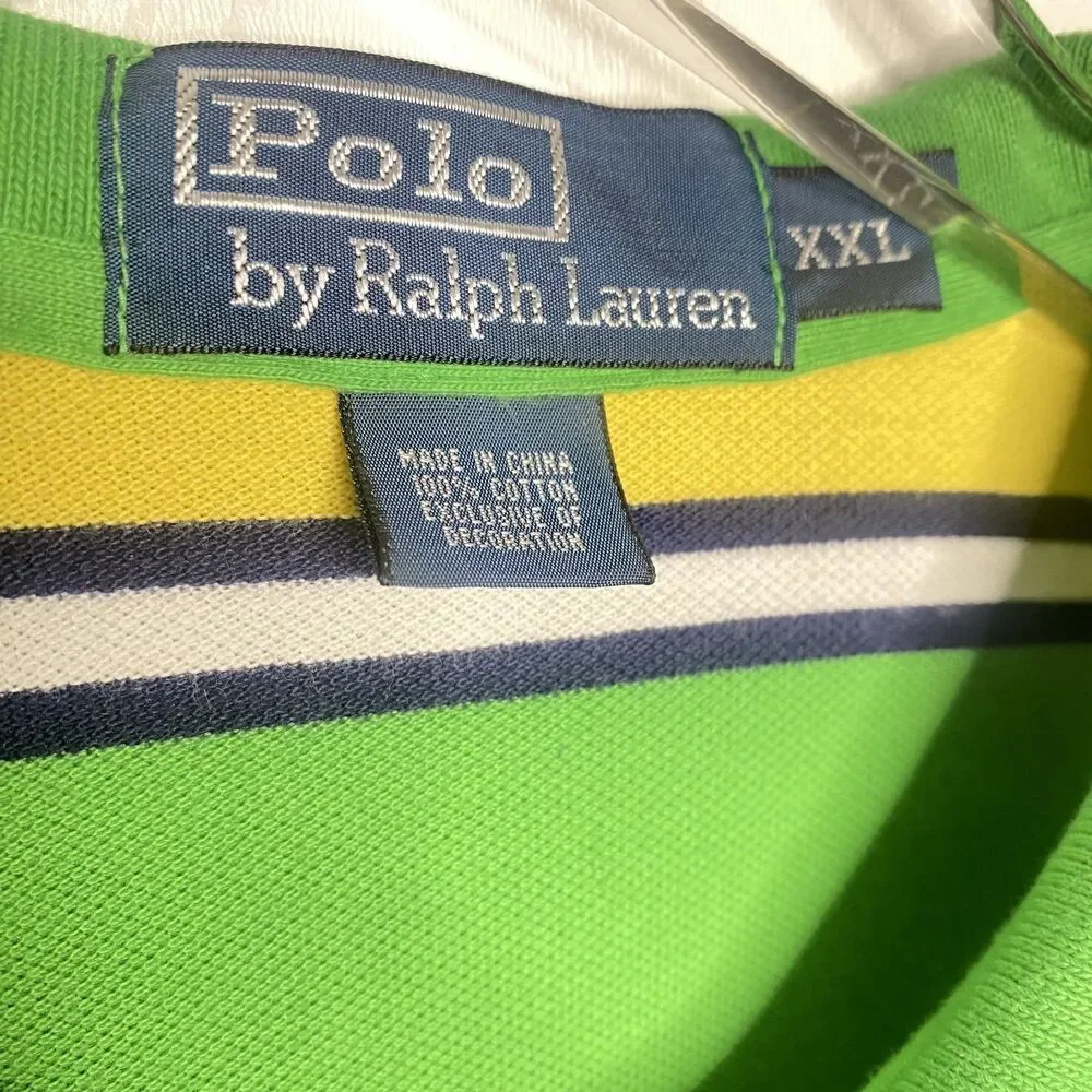 POLO by Ralph Lauren classic mens shirt Green Yellow Navy White stripe sz XXL